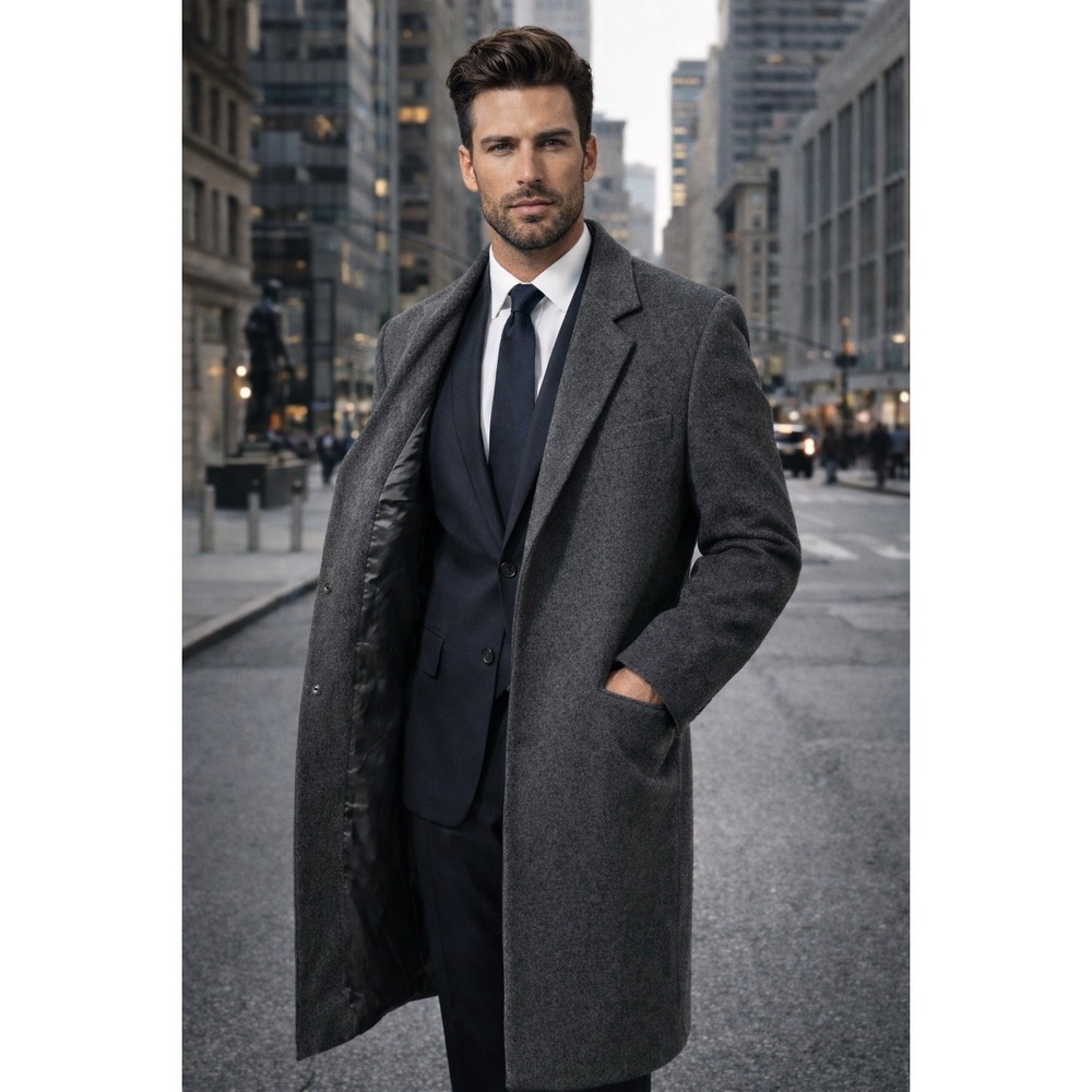 Virany Vintage Wool Coat Gray | Made in Hungary | Long Classic Overcoat Sz L